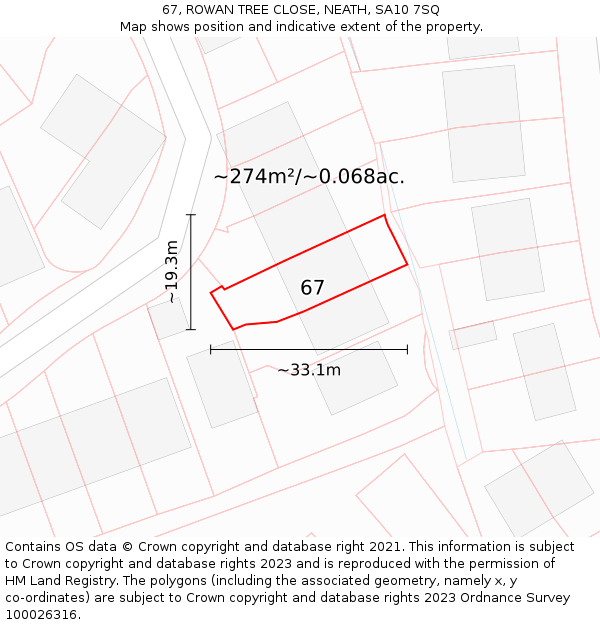 67, ROWAN TREE CLOSE, NEATH, SA10 7SQ: Plot and title map