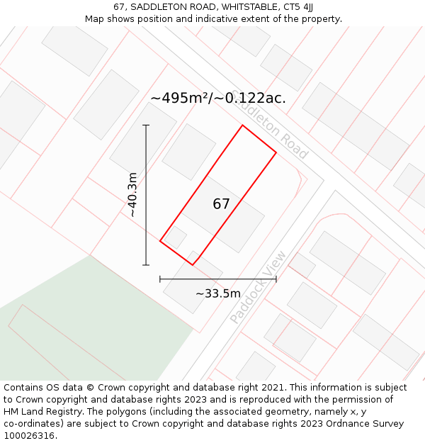 67, SADDLETON ROAD, WHITSTABLE, CT5 4JJ: Plot and title map