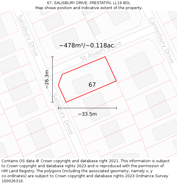 67, SALISBURY DRIVE, PRESTATYN, LL19 8DL: Plot and title map