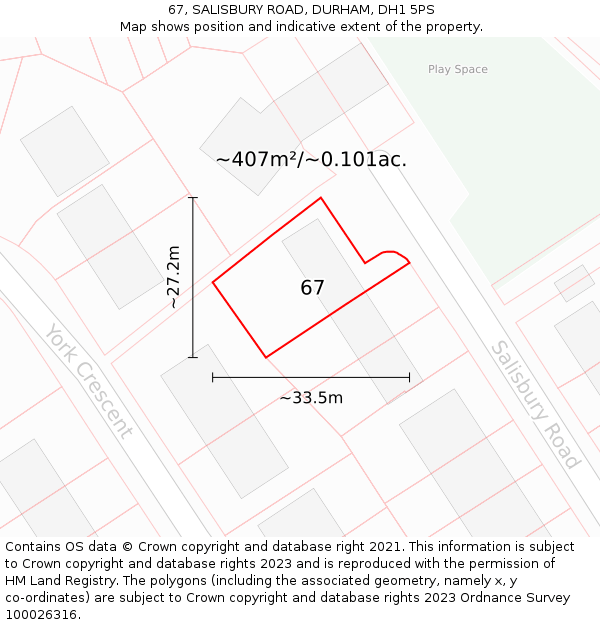 67, SALISBURY ROAD, DURHAM, DH1 5PS: Plot and title map