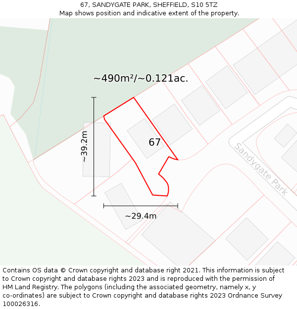 67, SANDYGATE PARK, SHEFFIELD, S10 5TZ: Plot and title map