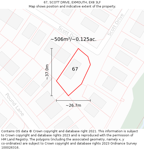 67, SCOTT DRIVE, EXMOUTH, EX8 3LF: Plot and title map