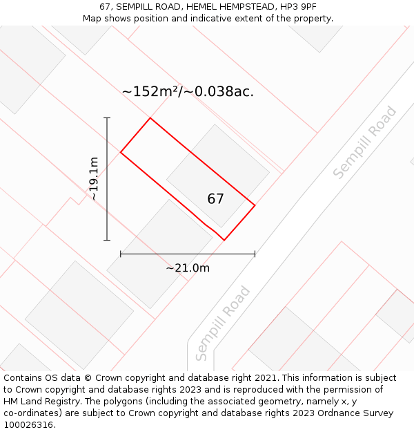 67, SEMPILL ROAD, HEMEL HEMPSTEAD, HP3 9PF: Plot and title map
