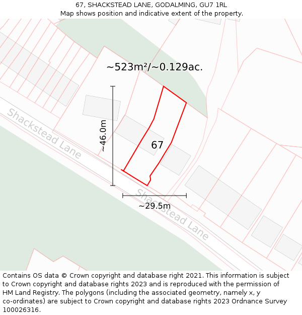 67, SHACKSTEAD LANE, GODALMING, GU7 1RL: Plot and title map