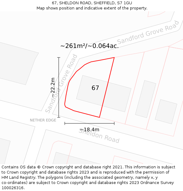 67, SHELDON ROAD, SHEFFIELD, S7 1GU: Plot and title map