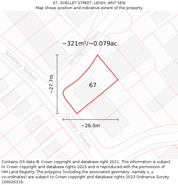 67, SHELLEY STREET, LEIGH, WN7 5EW: Plot and title map