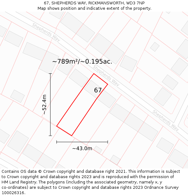 67, SHEPHERDS WAY, RICKMANSWORTH, WD3 7NP: Plot and title map