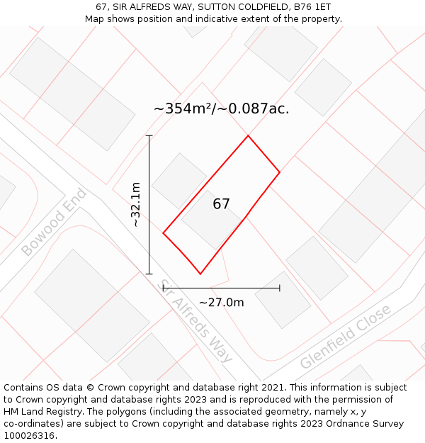 67, SIR ALFREDS WAY, SUTTON COLDFIELD, B76 1ET: Plot and title map