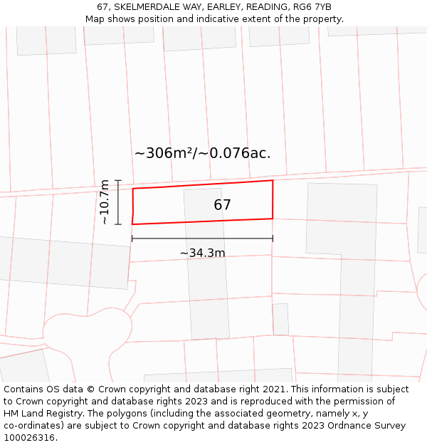 67, SKELMERDALE WAY, EARLEY, READING, RG6 7YB: Plot and title map