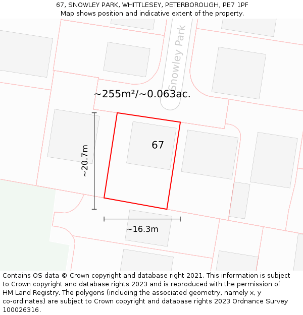 67, SNOWLEY PARK, WHITTLESEY, PETERBOROUGH, PE7 1PF: Plot and title map
