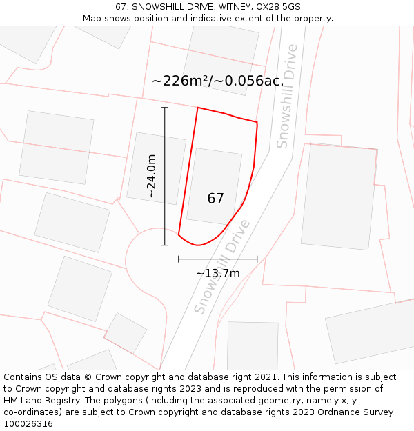 67, SNOWSHILL DRIVE, WITNEY, OX28 5GS: Plot and title map