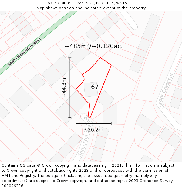 67, SOMERSET AVENUE, RUGELEY, WS15 1LF: Plot and title map