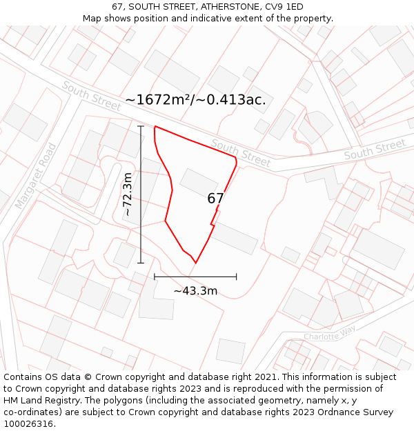 67, SOUTH STREET, ATHERSTONE, CV9 1ED: Plot and title map