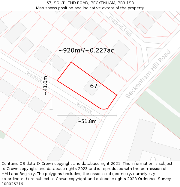 67, SOUTHEND ROAD, BECKENHAM, BR3 1SR: Plot and title map