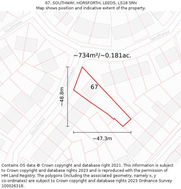 67, SOUTHWAY, HORSFORTH, LEEDS, LS18 5RN: Plot and title map