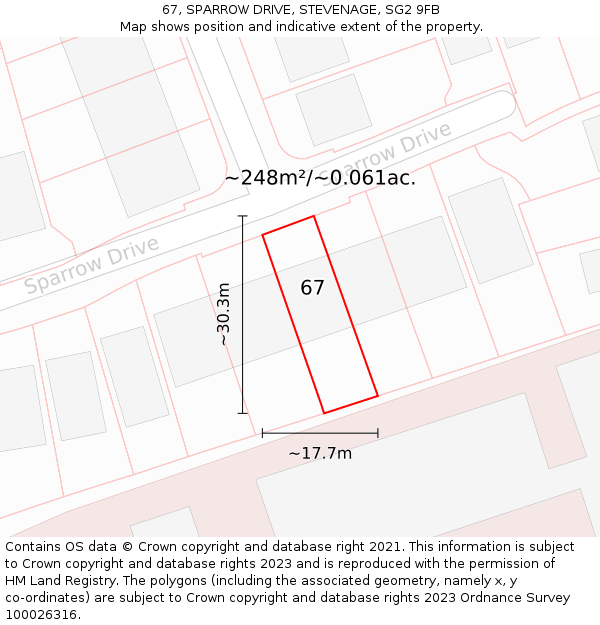 67, SPARROW DRIVE, STEVENAGE, SG2 9FB: Plot and title map