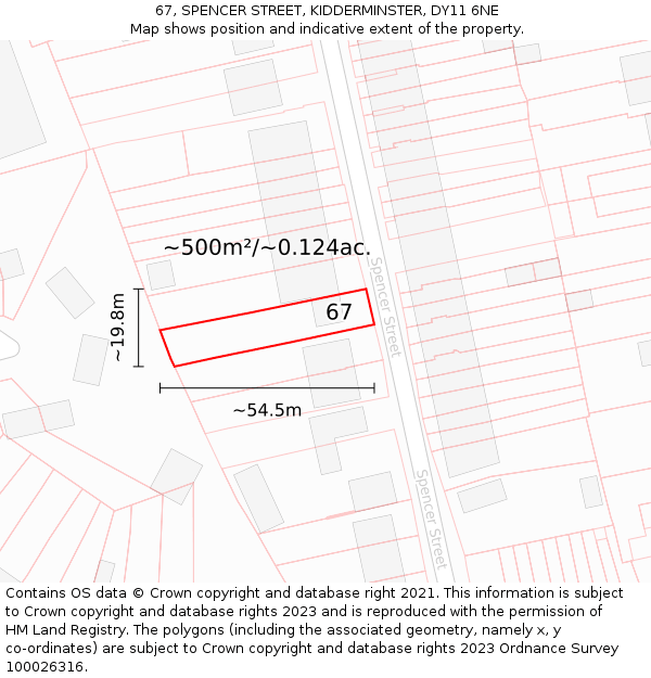 67, SPENCER STREET, KIDDERMINSTER, DY11 6NE: Plot and title map