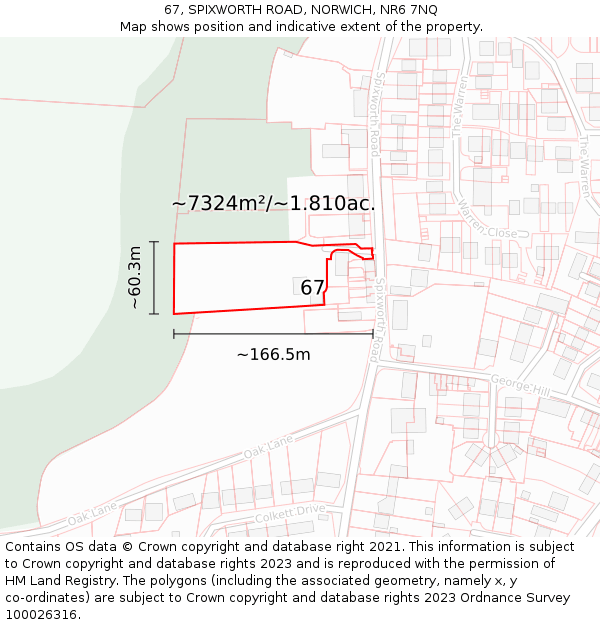 67, SPIXWORTH ROAD, NORWICH, NR6 7NQ: Plot and title map