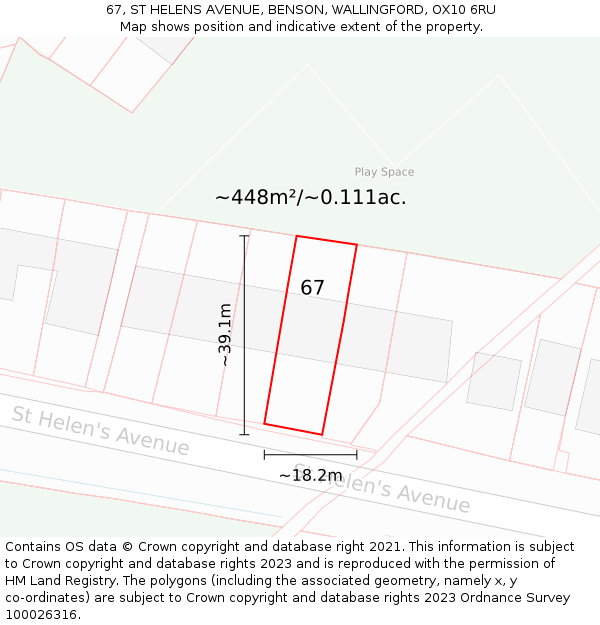 67, ST HELENS AVENUE, BENSON, WALLINGFORD, OX10 6RU: Plot and title map