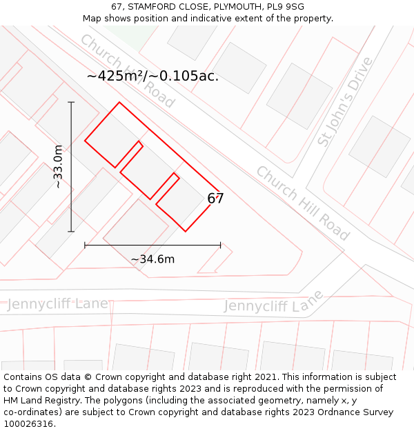 67, STAMFORD CLOSE, PLYMOUTH, PL9 9SG: Plot and title map