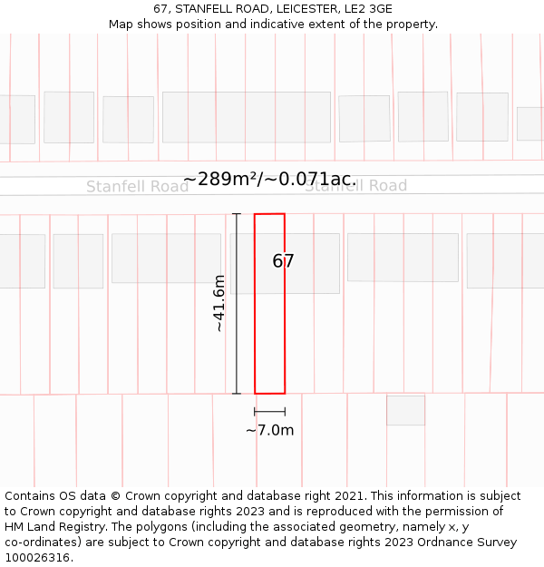67, STANFELL ROAD, LEICESTER, LE2 3GE: Plot and title map