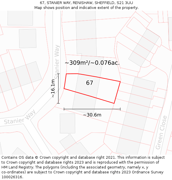 67, STANIER WAY, RENISHAW, SHEFFIELD, S21 3UU: Plot and title map