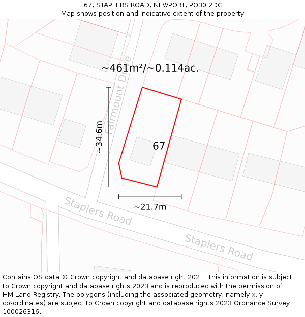 67, STAPLERS ROAD, NEWPORT, PO30 2DG: Plot and title map