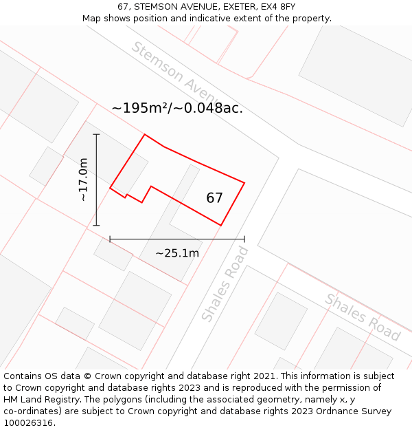 67, STEMSON AVENUE, EXETER, EX4 8FY: Plot and title map