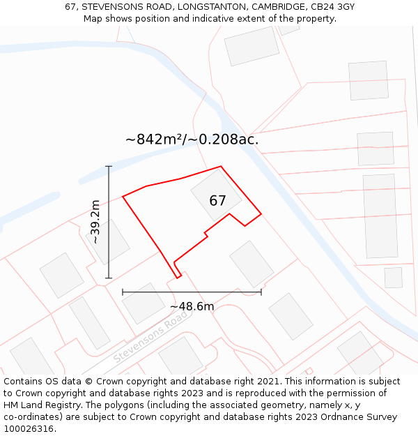 67, STEVENSONS ROAD, LONGSTANTON, CAMBRIDGE, CB24 3GY: Plot and title map