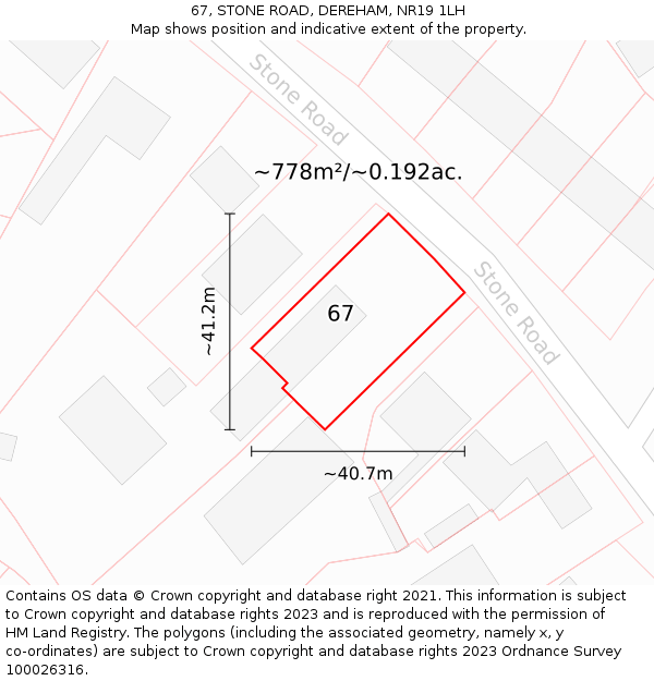 67, STONE ROAD, DEREHAM, NR19 1LH: Plot and title map