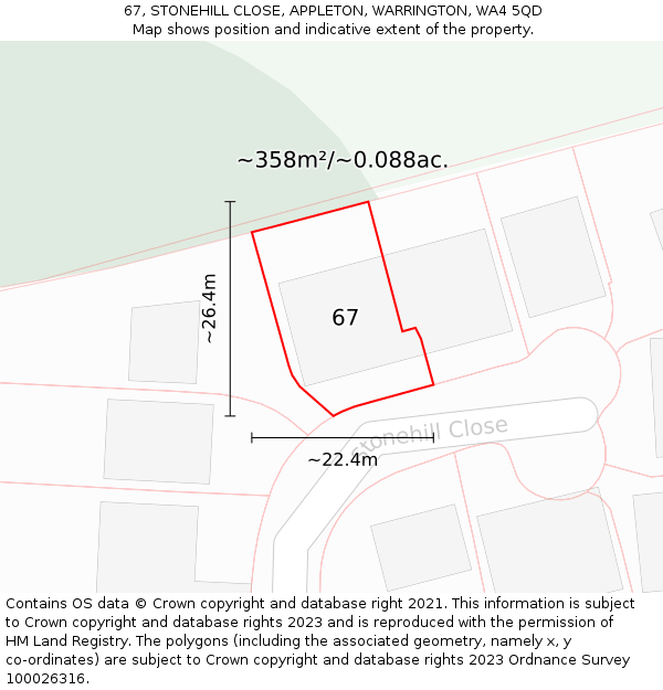 67, STONEHILL CLOSE, APPLETON, WARRINGTON, WA4 5QD: Plot and title map