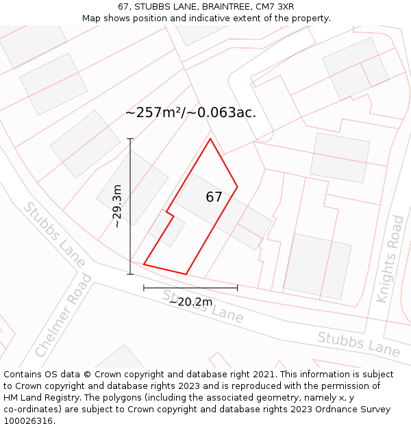67, STUBBS LANE, BRAINTREE, CM7 3XR: Plot and title map