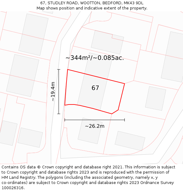 67, STUDLEY ROAD, WOOTTON, BEDFORD, MK43 9DL: Plot and title map