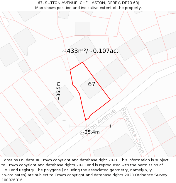 67, SUTTON AVENUE, CHELLASTON, DERBY, DE73 6RJ: Plot and title map