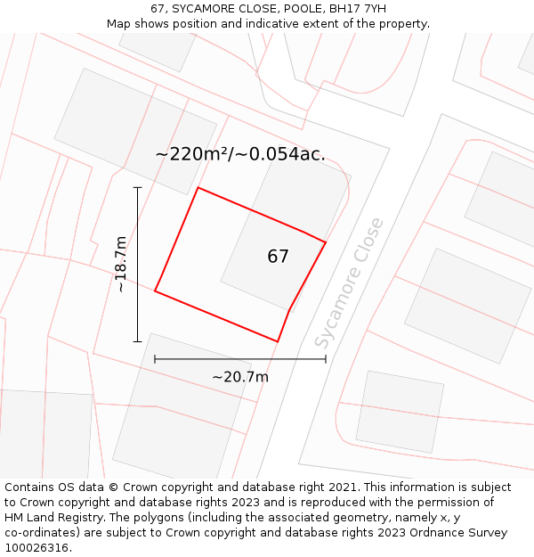 67, SYCAMORE CLOSE, POOLE, BH17 7YH: Plot and title map