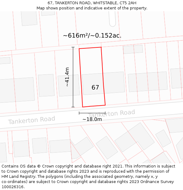 67, TANKERTON ROAD, WHITSTABLE, CT5 2AH: Plot and title map