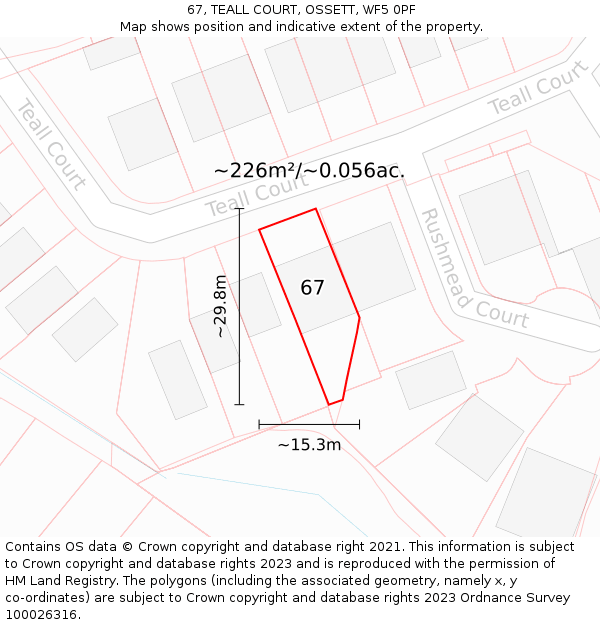67, TEALL COURT, OSSETT, WF5 0PF: Plot and title map