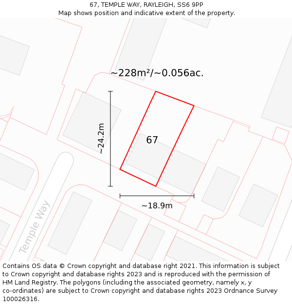 67, TEMPLE WAY, RAYLEIGH, SS6 9PP: Plot and title map