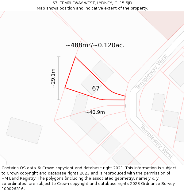 67, TEMPLEWAY WEST, LYDNEY, GL15 5JD: Plot and title map