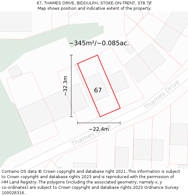 67, THAMES DRIVE, BIDDULPH, STOKE-ON-TRENT, ST8 7JF: Plot and title map