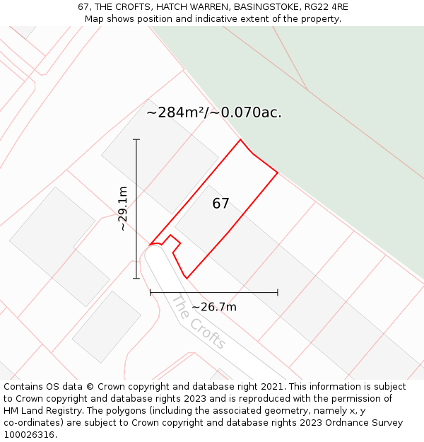 67, THE CROFTS, HATCH WARREN, BASINGSTOKE, RG22 4RE: Plot and title map