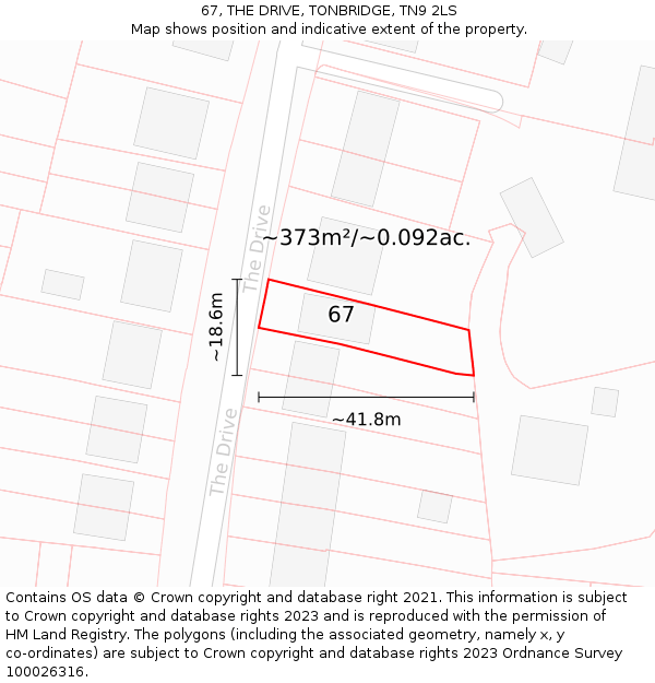 67, THE DRIVE, TONBRIDGE, TN9 2LS: Plot and title map