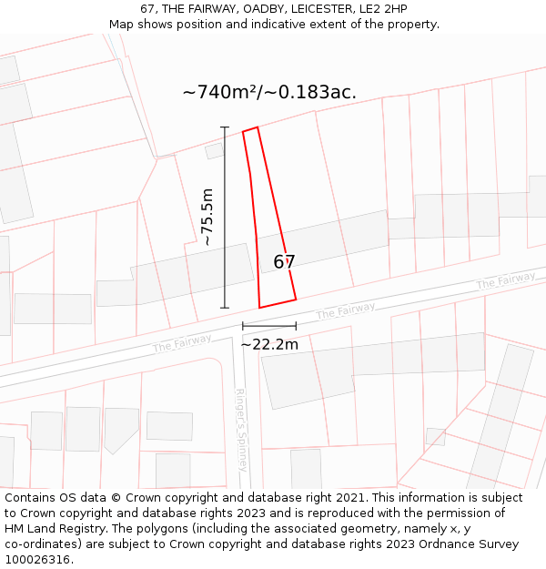 67, THE FAIRWAY, OADBY, LEICESTER, LE2 2HP: Plot and title map