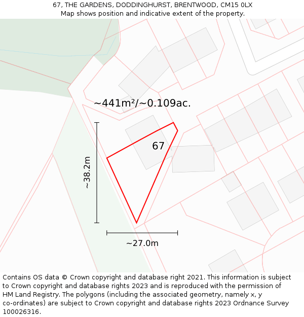 67, THE GARDENS, DODDINGHURST, BRENTWOOD, CM15 0LX: Plot and title map