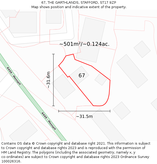 67, THE GARTHLANDS, STAFFORD, ST17 9ZP: Plot and title map