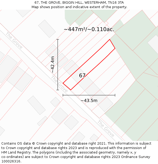 67, THE GROVE, BIGGIN HILL, WESTERHAM, TN16 3TA: Plot and title map