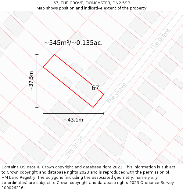 67, THE GROVE, DONCASTER, DN2 5SB: Plot and title map