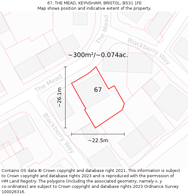 67, THE MEAD, KEYNSHAM, BRISTOL, BS31 1FE: Plot and title map
