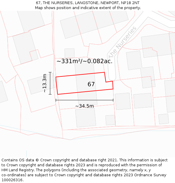 67, THE NURSERIES, LANGSTONE, NEWPORT, NP18 2NT: Plot and title map