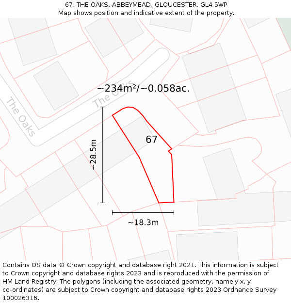 67, THE OAKS, ABBEYMEAD, GLOUCESTER, GL4 5WP: Plot and title map